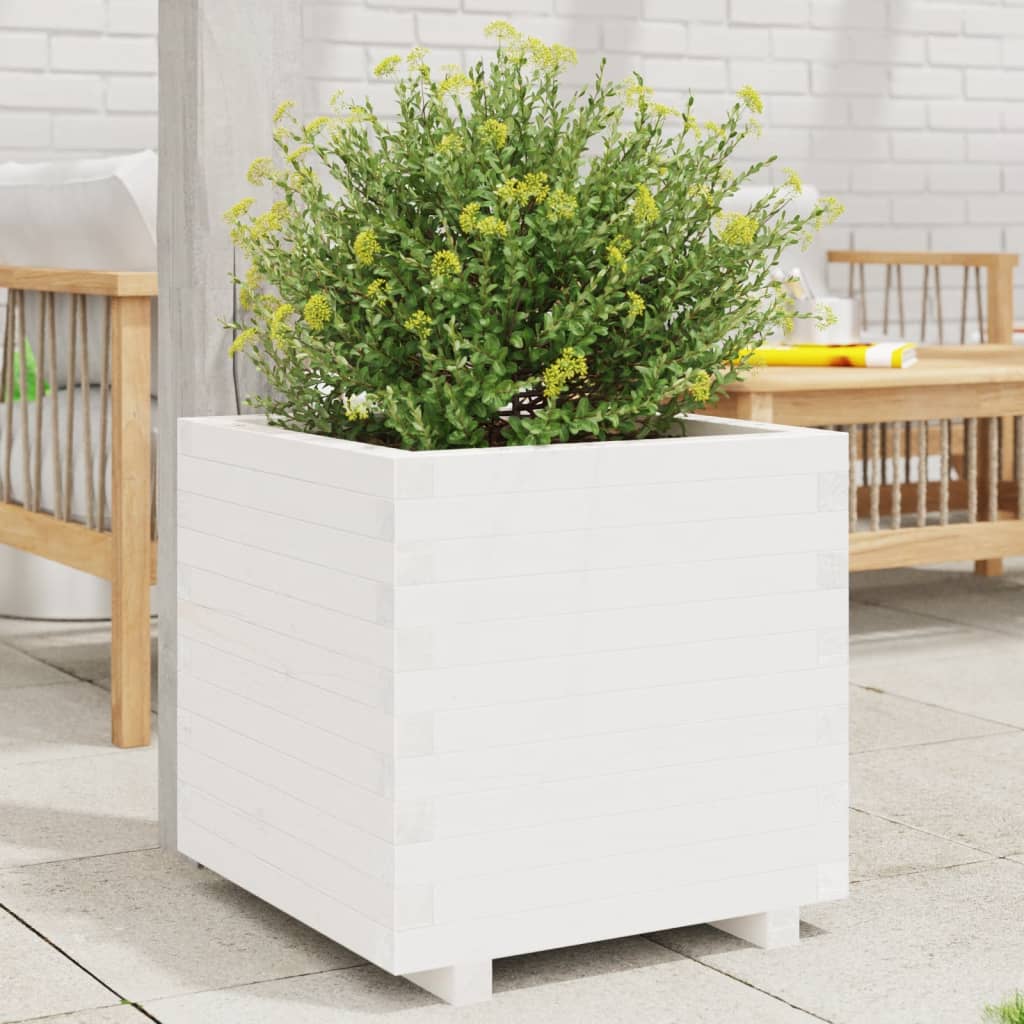 White Garden Planter 50x50x49.5cm Solid Pine Wood