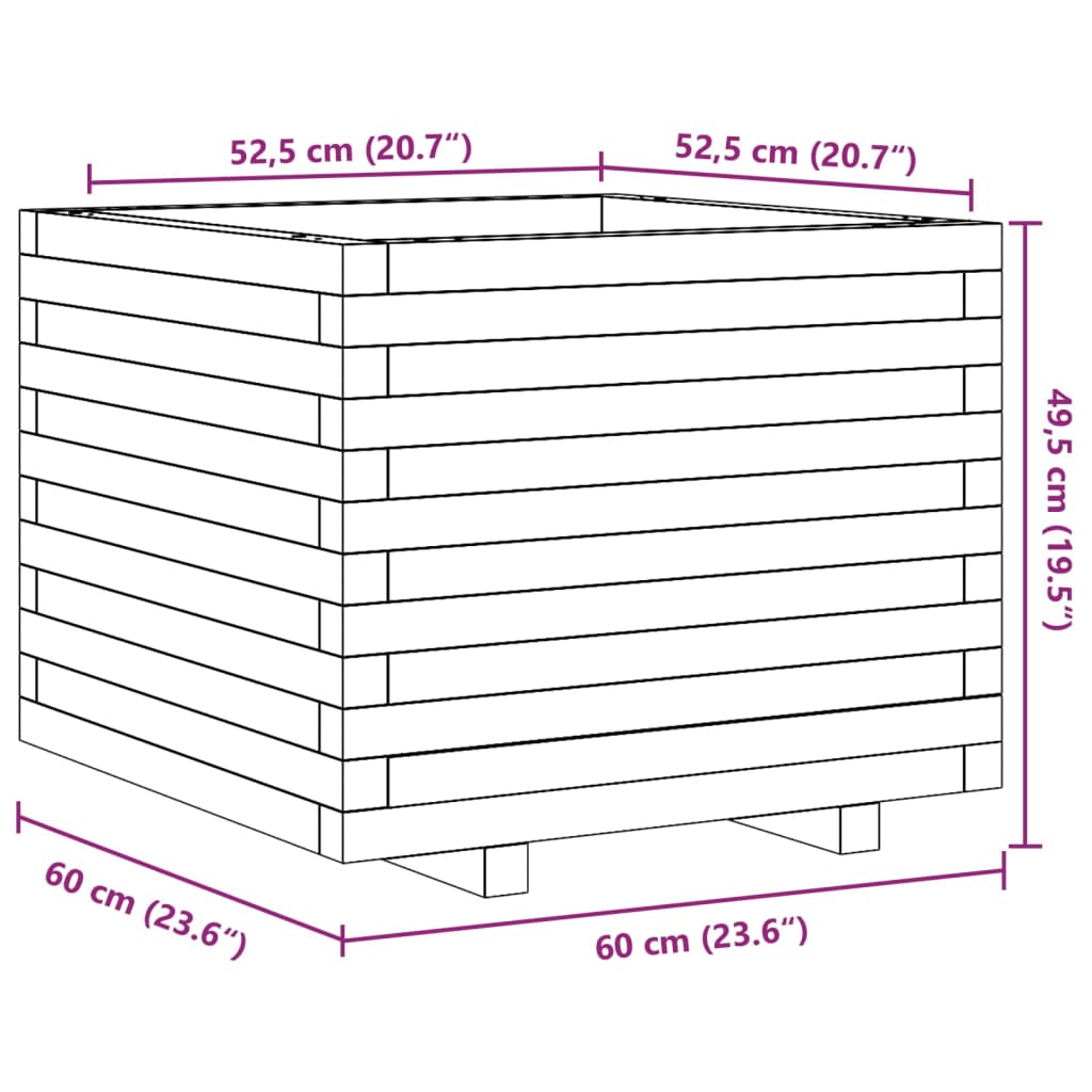 Fioriera da Giardino Bianca 60x60x49,5cm Legno Massello di Pino