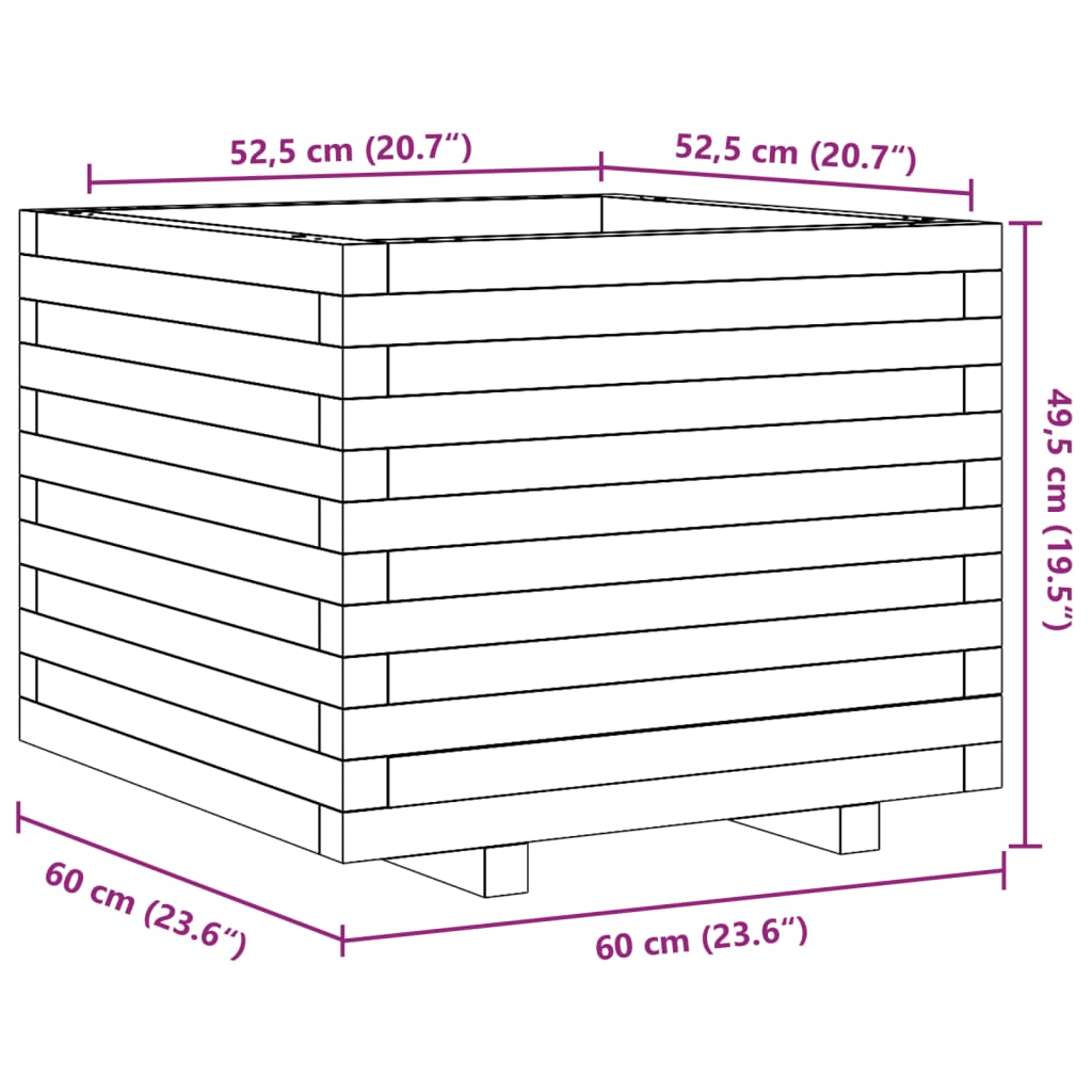 Garden Planter 60x60x49.5 cm in Impregnated Pine Wood