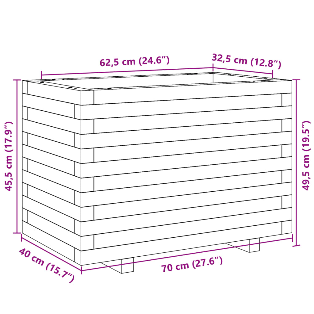 White Garden Planter 70x40x49.5cm Solid Pine Wood