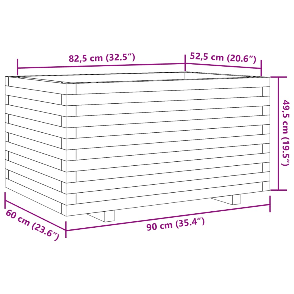 Brown Wax Garden Planter 90x60x49.5cm Solid Pine Wood