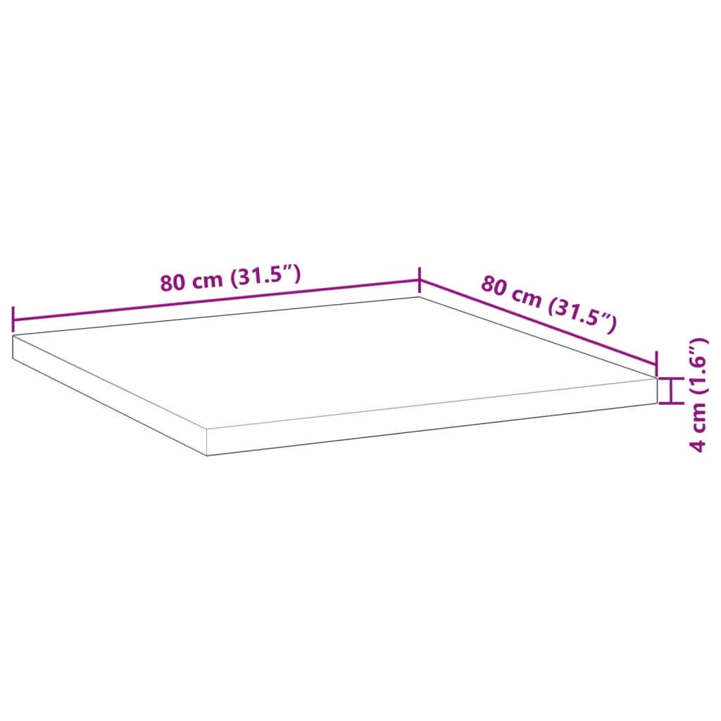 Piano Tavolo Quadrato 80x80x4 cm in Legno Massello di Acacia | homemem39