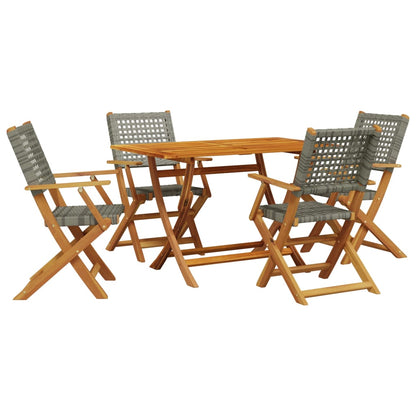 Set Pranzo da Giardino 5pz Grigio Polyrattan e Legno Massello