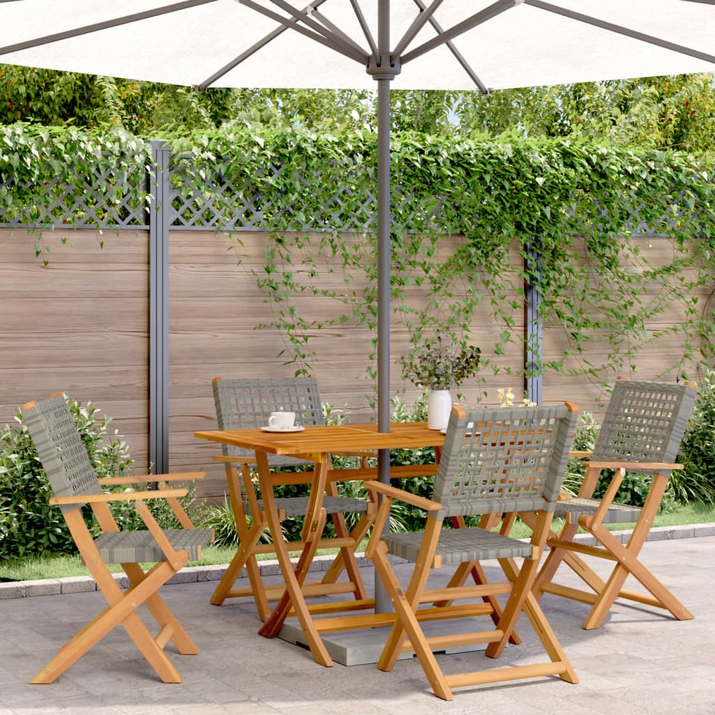 Set Pranzo da Giardino 5pz Grigio Polyrattan e Legno Massello