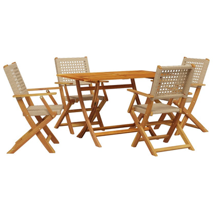 Set Pranzo da Giardino 5 pz Beige Polyrattan e Legno Massello