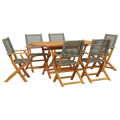 Garden Dining Set 7 pcs Gray Polyrattan and Solid Wood