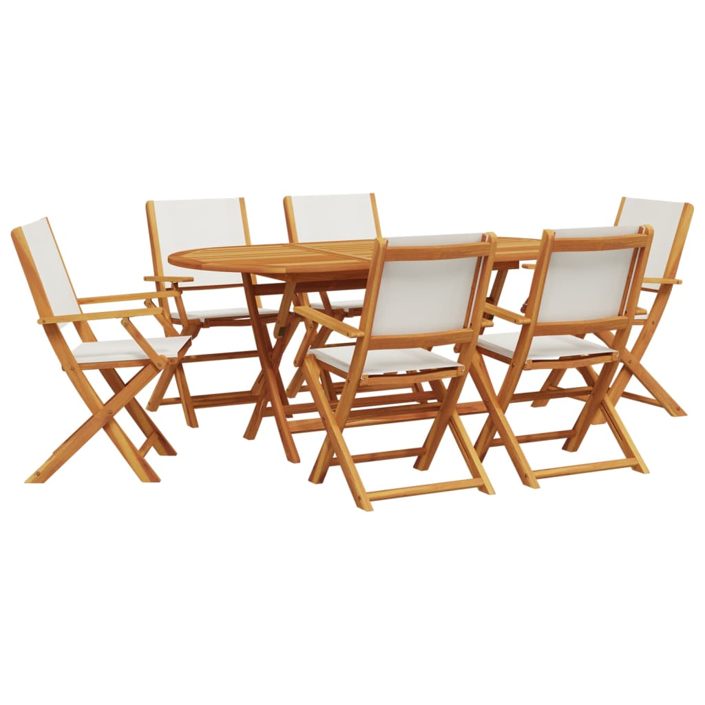 Set Pranzo da Giardino 7 pz Crema in Tessuto e Legno Massello