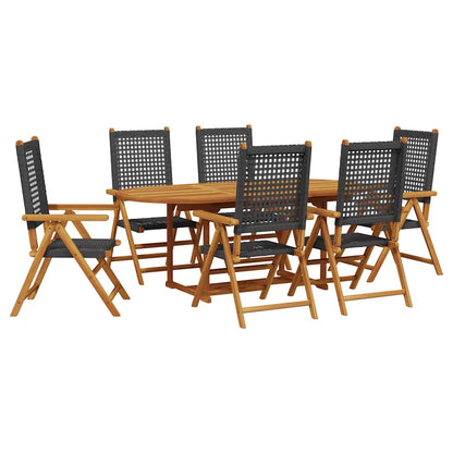 Set Pranzo Giardino 7 pz Nero in Polyrattan e Legno Massello | homemem39