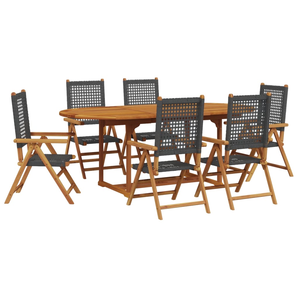 Set Pranzo Giardino 7 pz Nero in Polyrattan e Legno Massello - homemem39