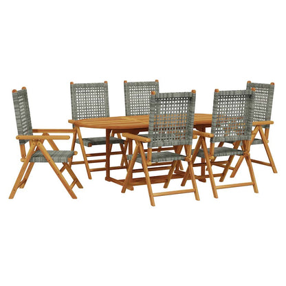 Set Pranzo da Giardino 7 pz Grigio Polyrattan e Legno Massello | homemem39