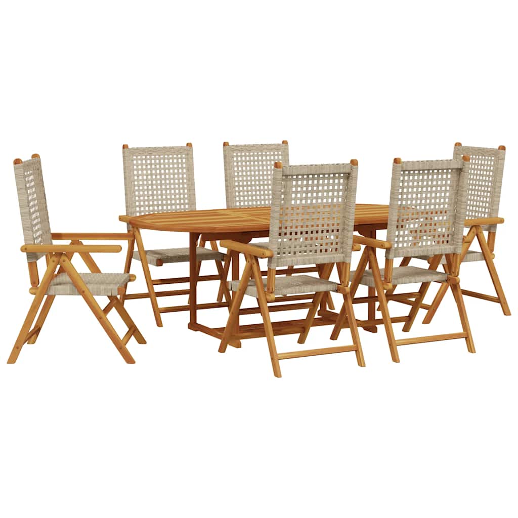 Set Pranzo da Giardino 7 pz Beige Polyrattan e Legno Massello
