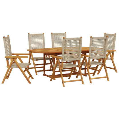 Set Pranzo da Giardino 7 pz Beige Polyrattan e Legno Massello