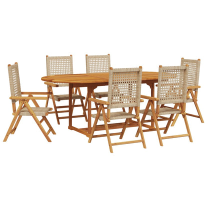 Set Pranzo da Giardino 7 pz Beige Polyrattan e Legno Massello - homemem39