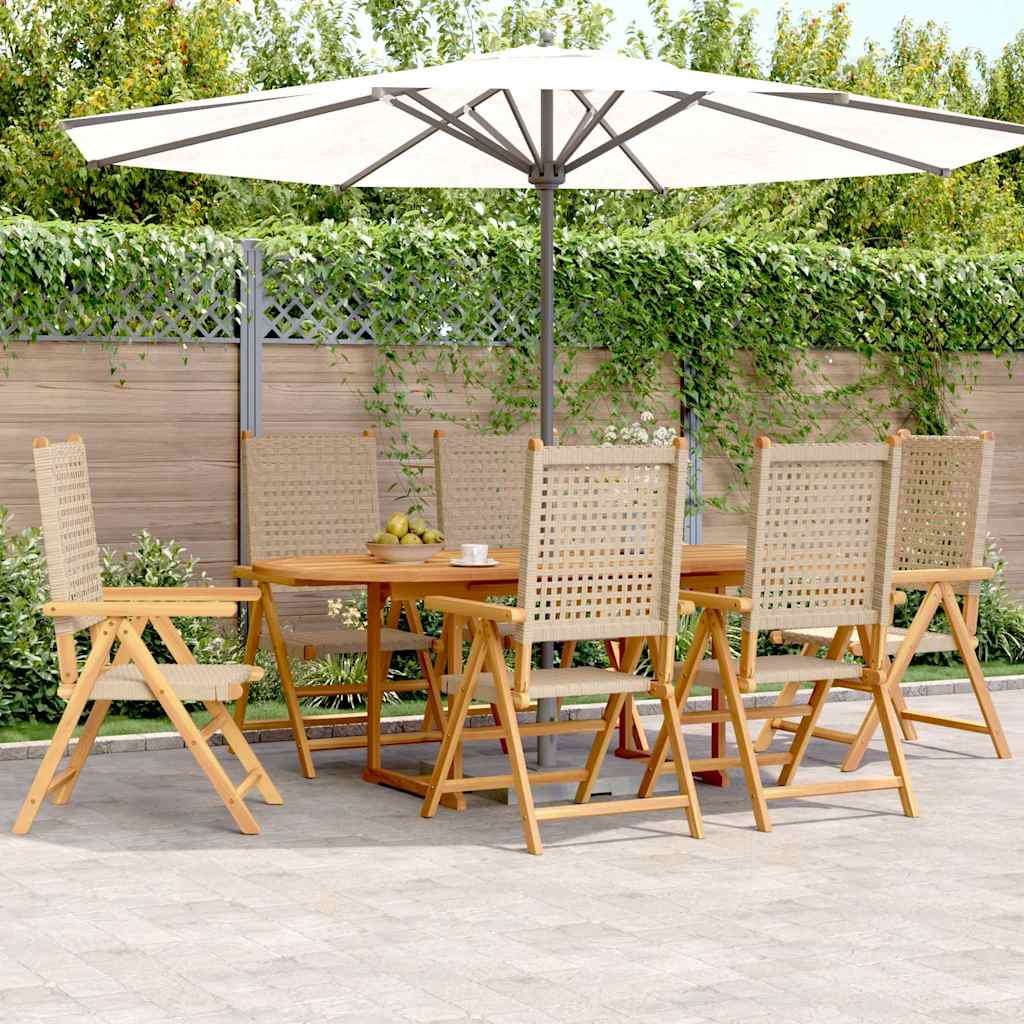 Set Pranzo da Giardino 7 pz Beige Polyrattan e Legno Massello