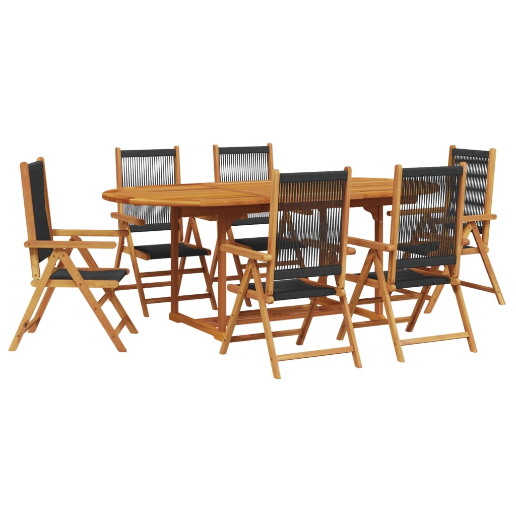 Set Pranzo da Giardino 7 pz Nero Polyrattan e Legno Massello - homemem39