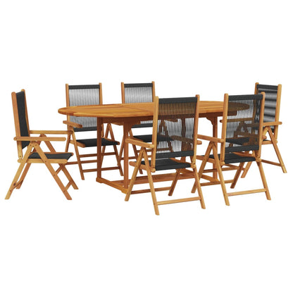 Set Pranzo da Giardino 7 pz Nero Polyrattan e Legno Massello - homemem39