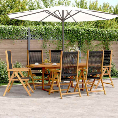Set Pranzo da Giardino 7 pz Nero Polyrattan e Legno Massello | homemem39