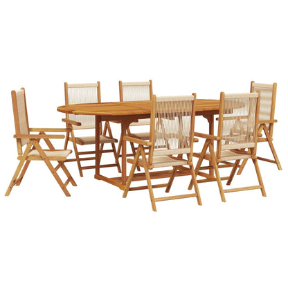 Set Pranzo da Giardino 7 pz Beige Polipropilene/ Legno Massello - homemem39