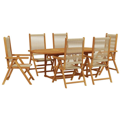 Set Pranzo da Giardino 7 pz Beige Polipropilene/ Legno Massello