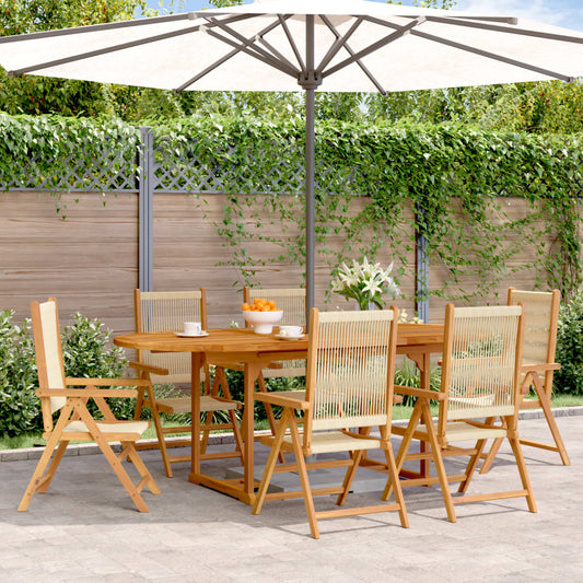 Set Pranzo da Giardino 7 pz Beige Polipropilene/ Legno Massello - homemem39