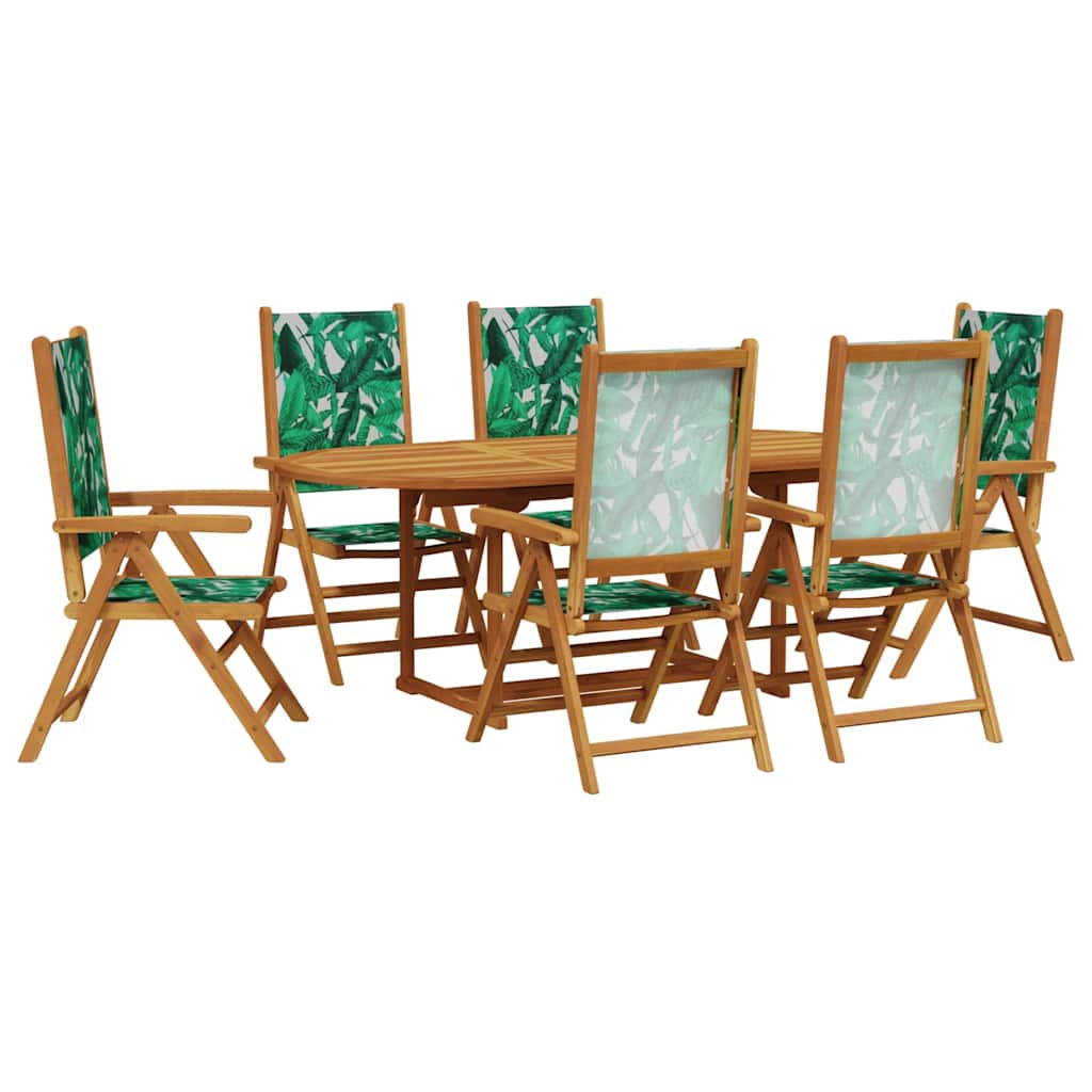 Set Pranzo da Giardino 7 pz Foglie in Tessuto e Legno Massello