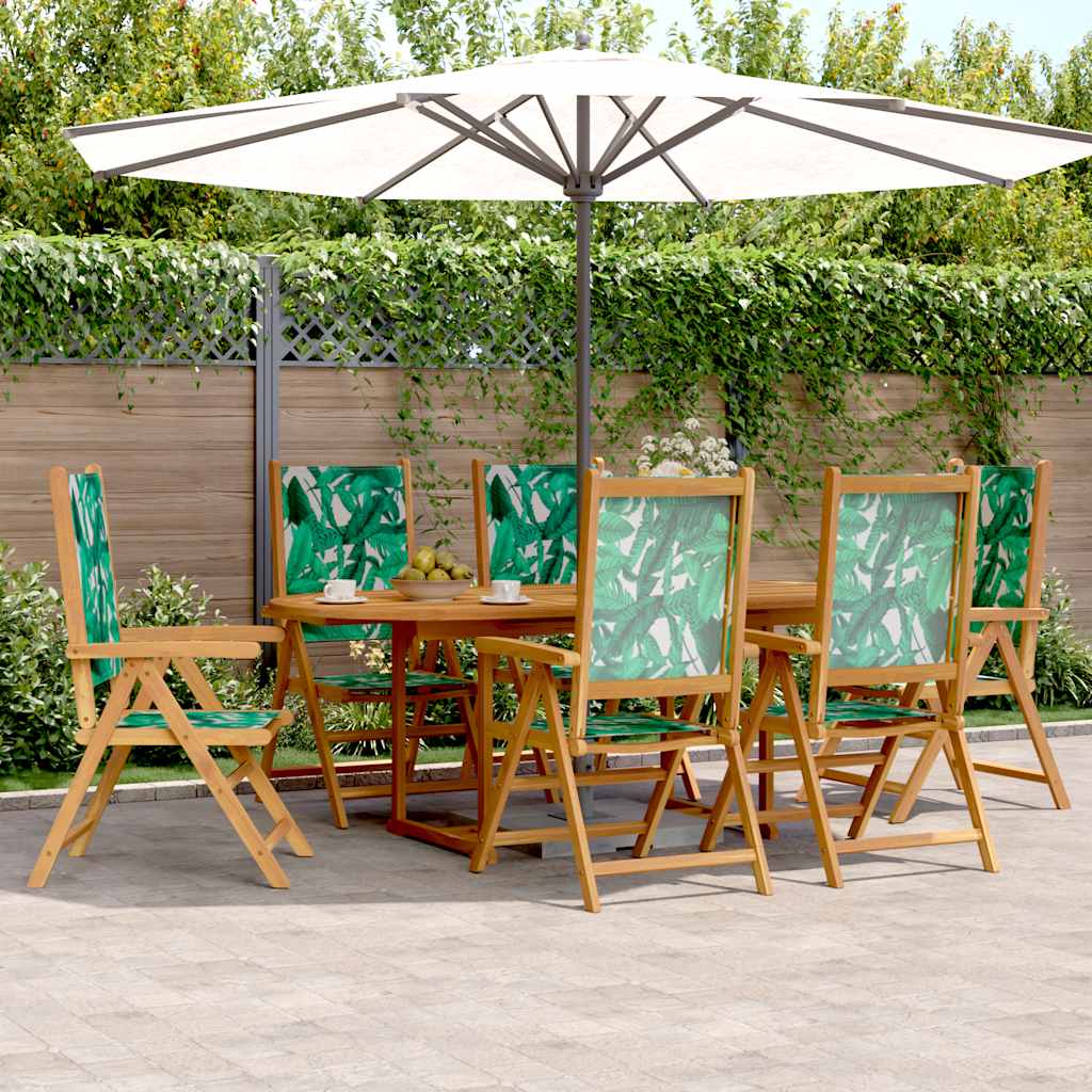 Set Pranzo da Giardino 7 pz Foglie in Tessuto e Legno Massello