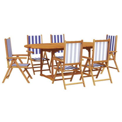 Set Pranzo Giardino 7pz Blu e Bianco Tessuto e Legno Massello