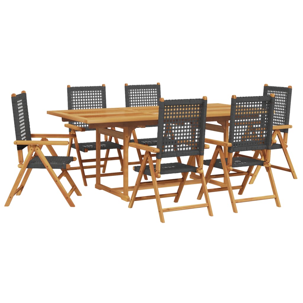 Set Pranzo Giardino 7 pz Nero in Polyrattan e Legno Massello - homemem39