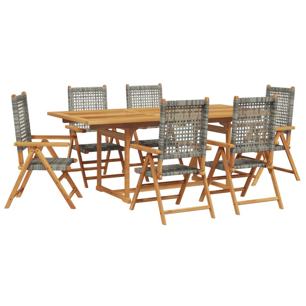 Set Pranzo da Giardino 7 pz Grigio Polyrattan e Legno Massello - homemem39