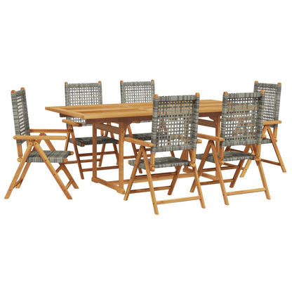 Set Pranzo da Giardino 7 pz Grigio Polyrattan e Legno Massello - homemem39