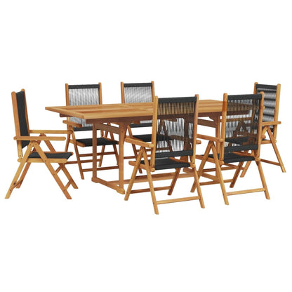 Set Pranzo da Giardino 7 pz Nero Polyrattan e Legno Massello - homemem39