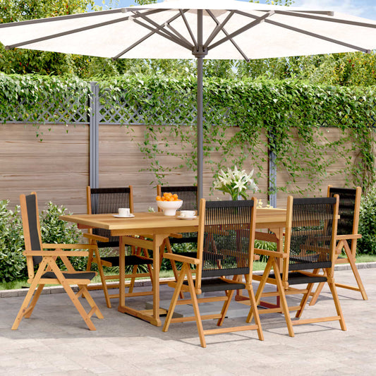 Set Pranzo da Giardino 7 pz Nero Polyrattan e Legno Massello - homemem39
