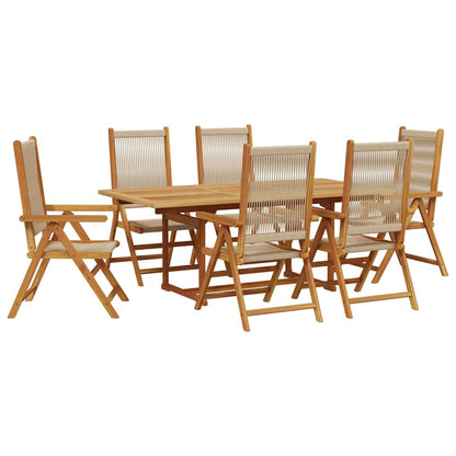 Set Pranzo da Giardino 7 pz Beige Polipropilene/ Legno Massello | homemem39