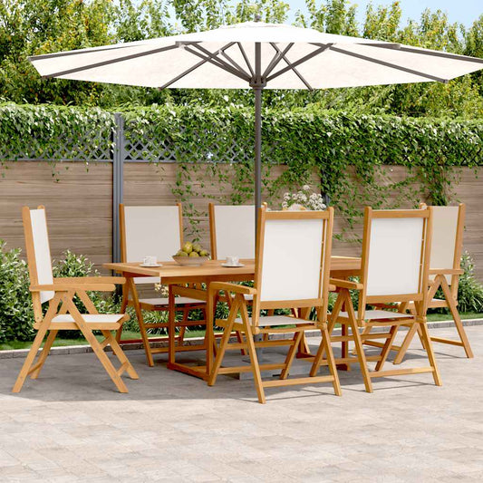 Set Pranzo da Giardino 7 pz Crema in Tessuto e Legno Massello | homemem39