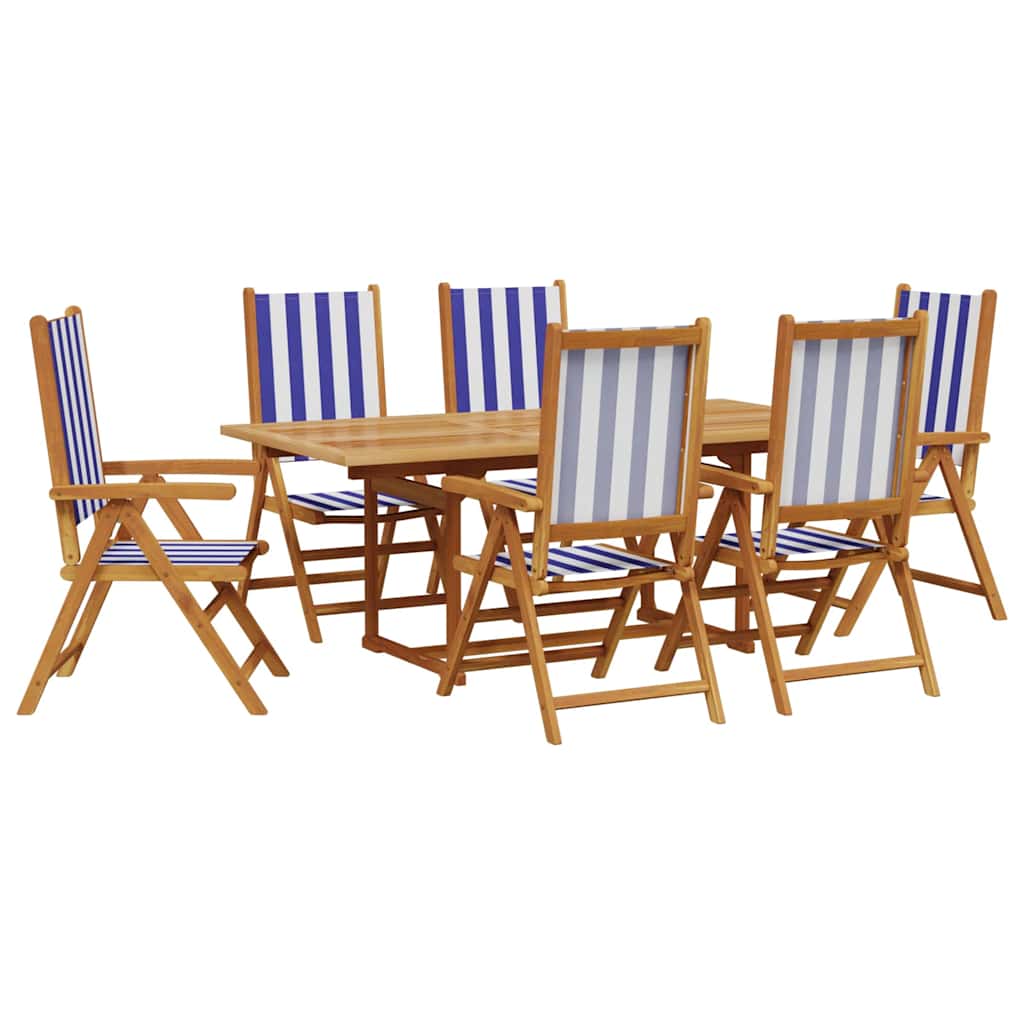 Set Pranzo Giardino 7pz Blu e Bianco Tessuto e Legno Massello | homemem39