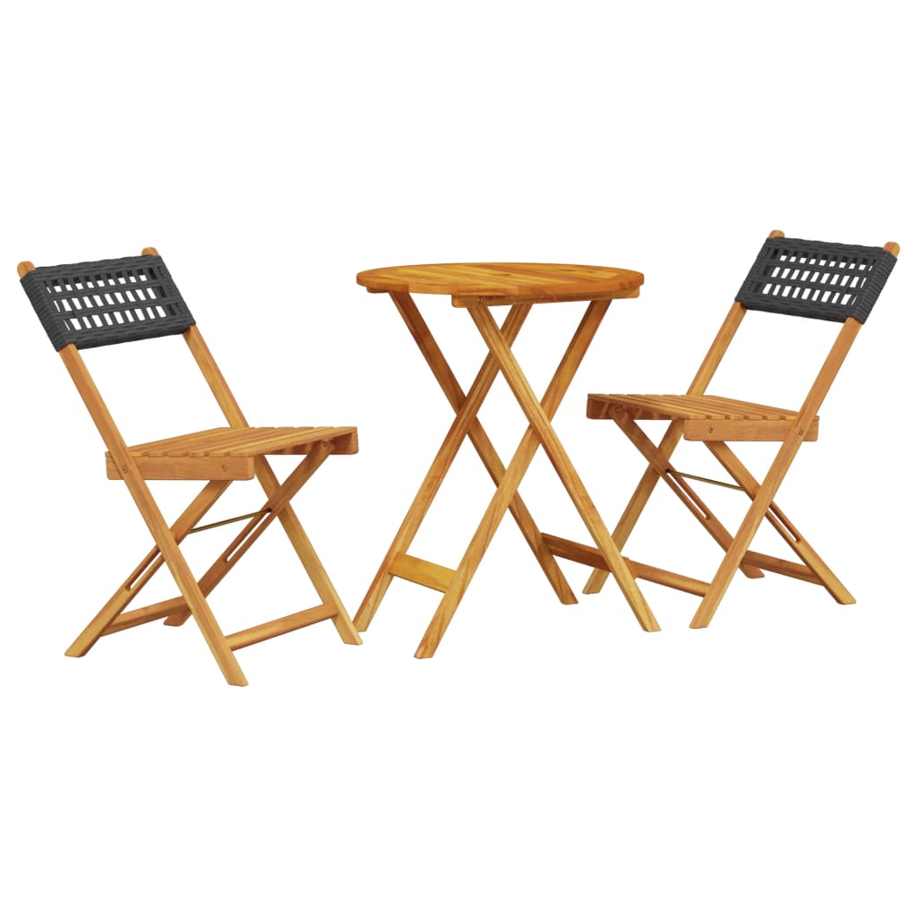 Set da Bistrot 3 pz Nero in Polyrattan e Legno Massello | homemem39