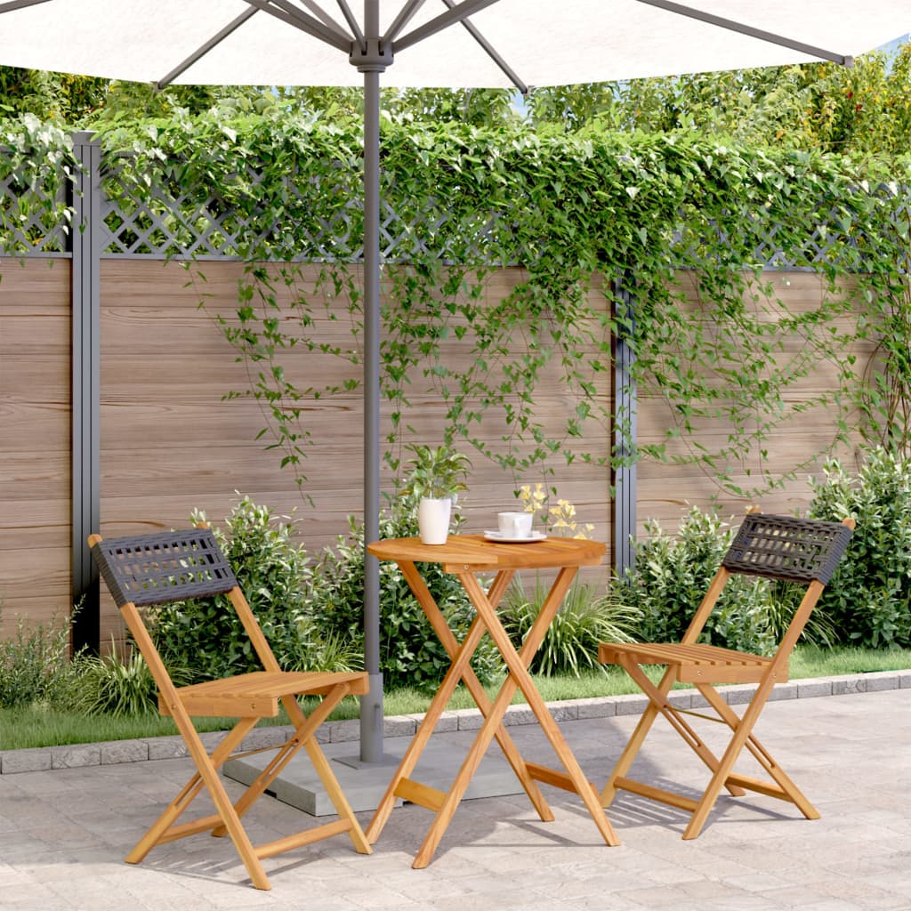 Set da Bistrot 3 pz Nero in Polyrattan e Legno Massello - homemem39