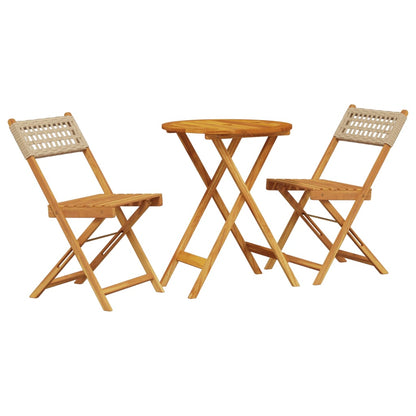 Set da Bistrot 3 pz Beige in Polyrattan e Legno Massello - homemem39