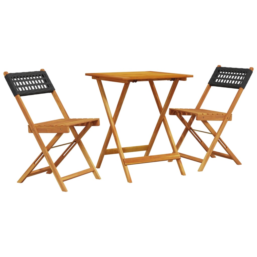 Set da Bistrot 3 pz Nero in Polyrattan e Legno Massello | homemem39