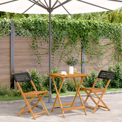 Set da Bistrot 3 pz Nero in Polyrattan e Legno Massello - homemem39