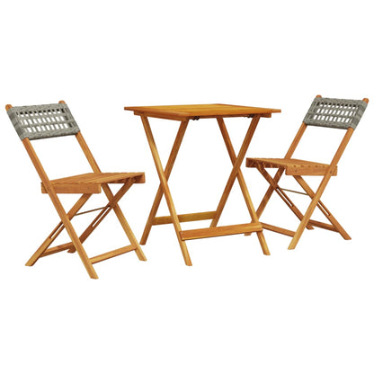 Set da Bistrot 3 pz Grigio in Polyrattan e Legno Massello - homemem39