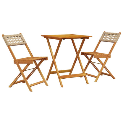 Set da Bistrot 3 pz Beige in Polyrattan e Legno Massello | homemem39