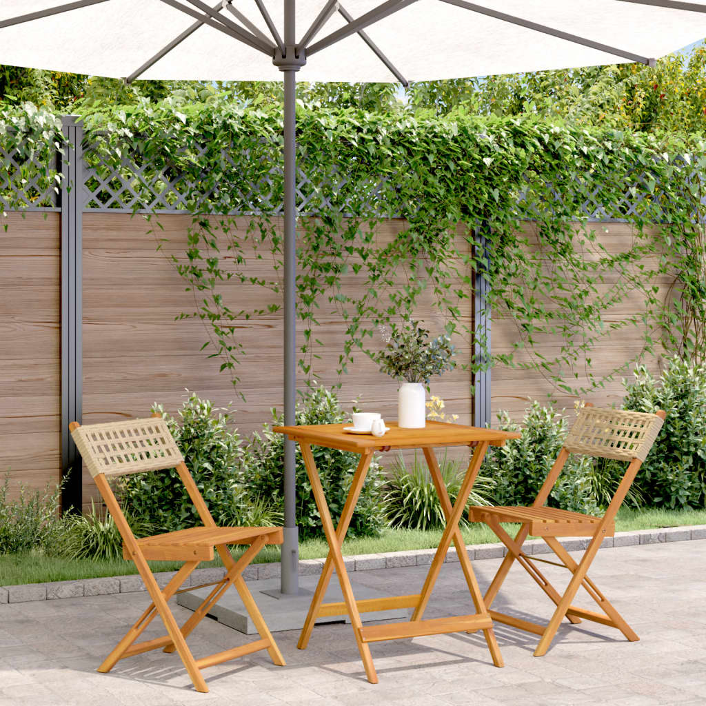 Set da Bistrot 3 pz Beige in Polyrattan e Legno Massello | homemem39