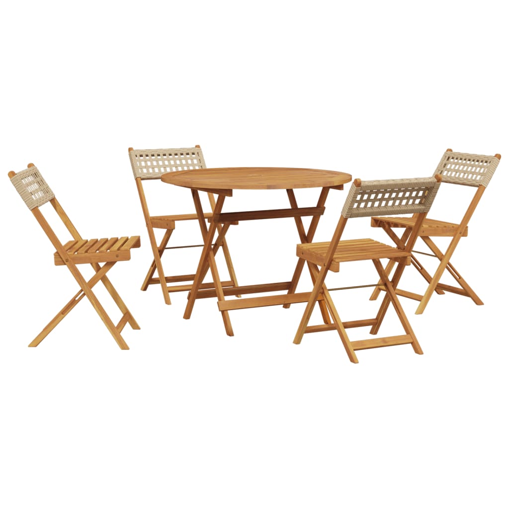 Set Pranzo da Giardino 5 pz Beige Polyrattan e Legno Massello