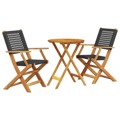 Set da Bistrot 3 pz Nero in Polyrattan e Legno Massello - homemem39