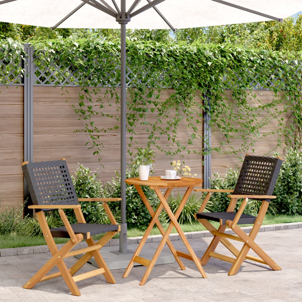 Set da Bistrot 3 pz Nero in Polyrattan e Legno Massello - homemem39