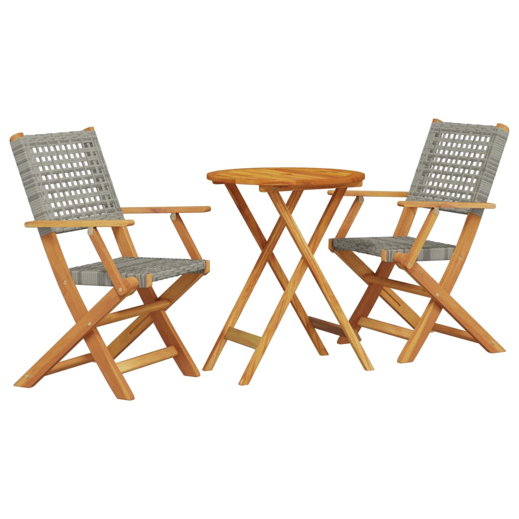 Set da Bistrot 3 pz Grigio in Polyrattan e Legno Massello