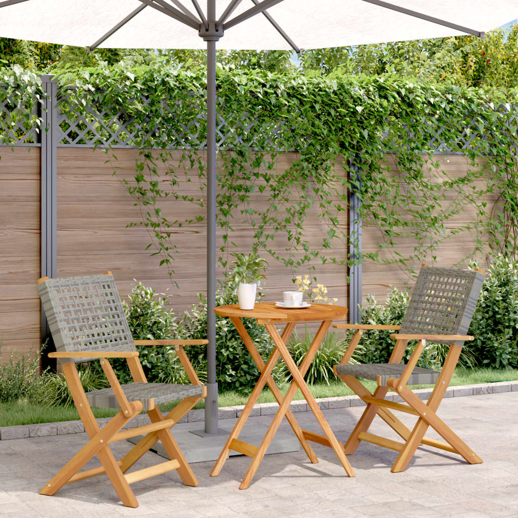 3-piece Gray Bistro Set in Polyrattan and Solid Wood