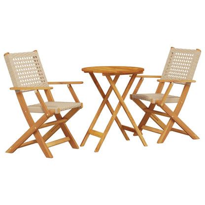 Set da Bistrot 3 pz Beige in Polyrattan e Legno Massello