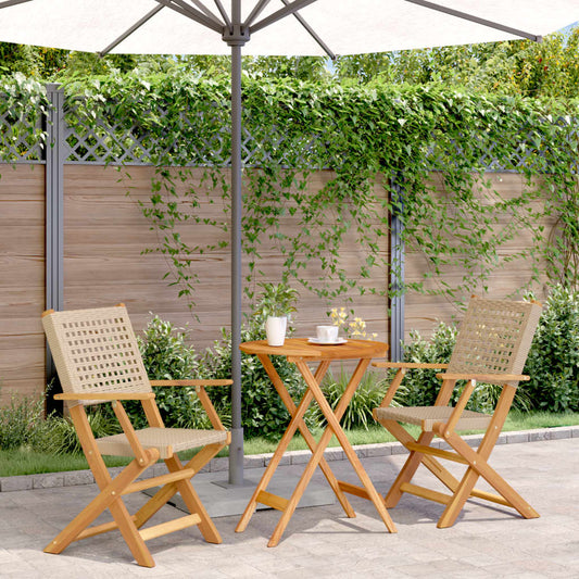 Beige 3-piece Bistro Set in Polyrattan and Solid Wood